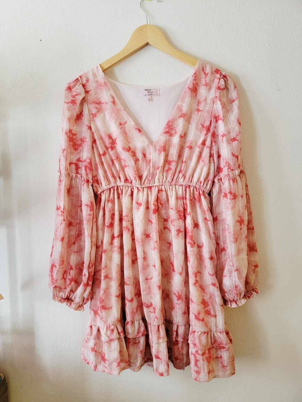 Dizzy Lizzy Pink Floral Long Sleeve Mini Dress Size M
